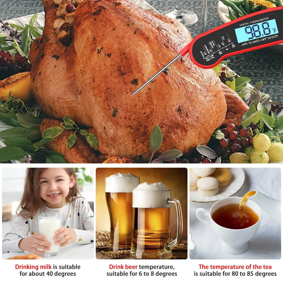 Digital Kitchen Food Digital Thermometer For Meat Water Milk Cooking Grilling Outdoor BBQ Waterproof Instant Read