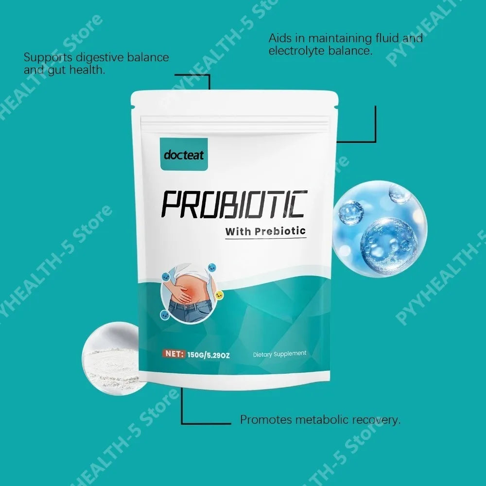 Docteat Probiotic Powder with Prebiotic, 5g Scoop, 30 Servings, 150g Net Weight, Supports Digestive Balance, Daily Energy Levels