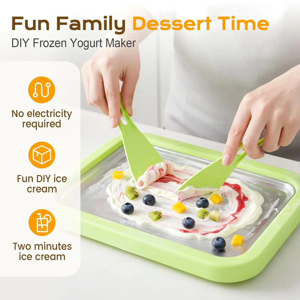 DIY Ice Cream Maker Yogurt Maker Machine Child's Homemade Cream Sorbet Gelato,Household Rolled Ice Cream Maker With 2 Spatulas