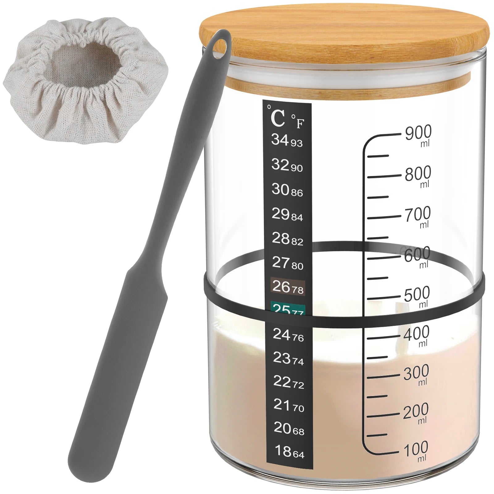 9Pcs Sourdough Starter Jar Kit 900ML Sourdough Starter Container Reusable Wide Mouth Glass Sourdough Fermentation Jar for Baking