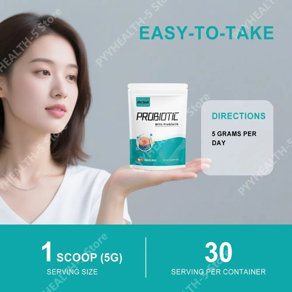 Docteat Probiotic Powder with Prebiotic, 5g Scoop, 30 Servings, 150g Net Weight, Supports Digestive Balance, Daily Energy Levels