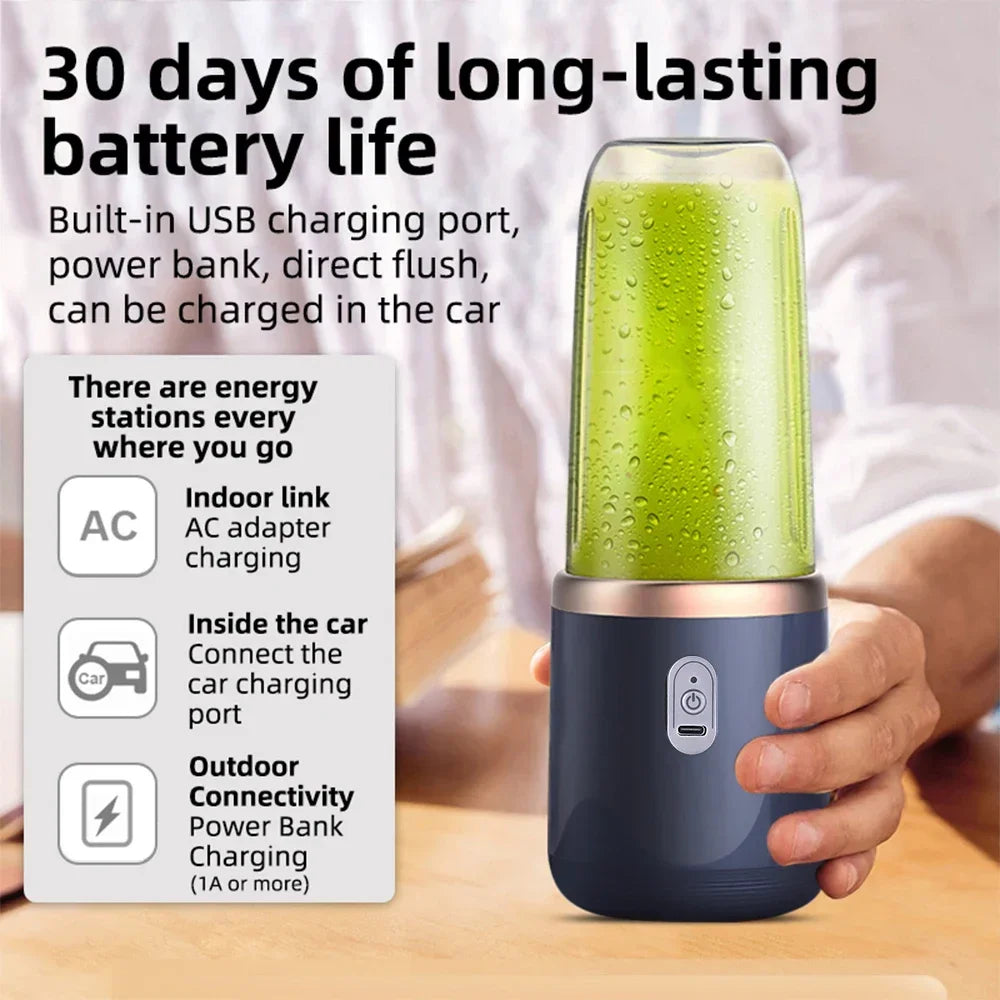 Electric Portable Blender Bottle with 6 Blades Multifunctional Fresh Juice Smoothie Maker Ice Crush Cup Food Processor