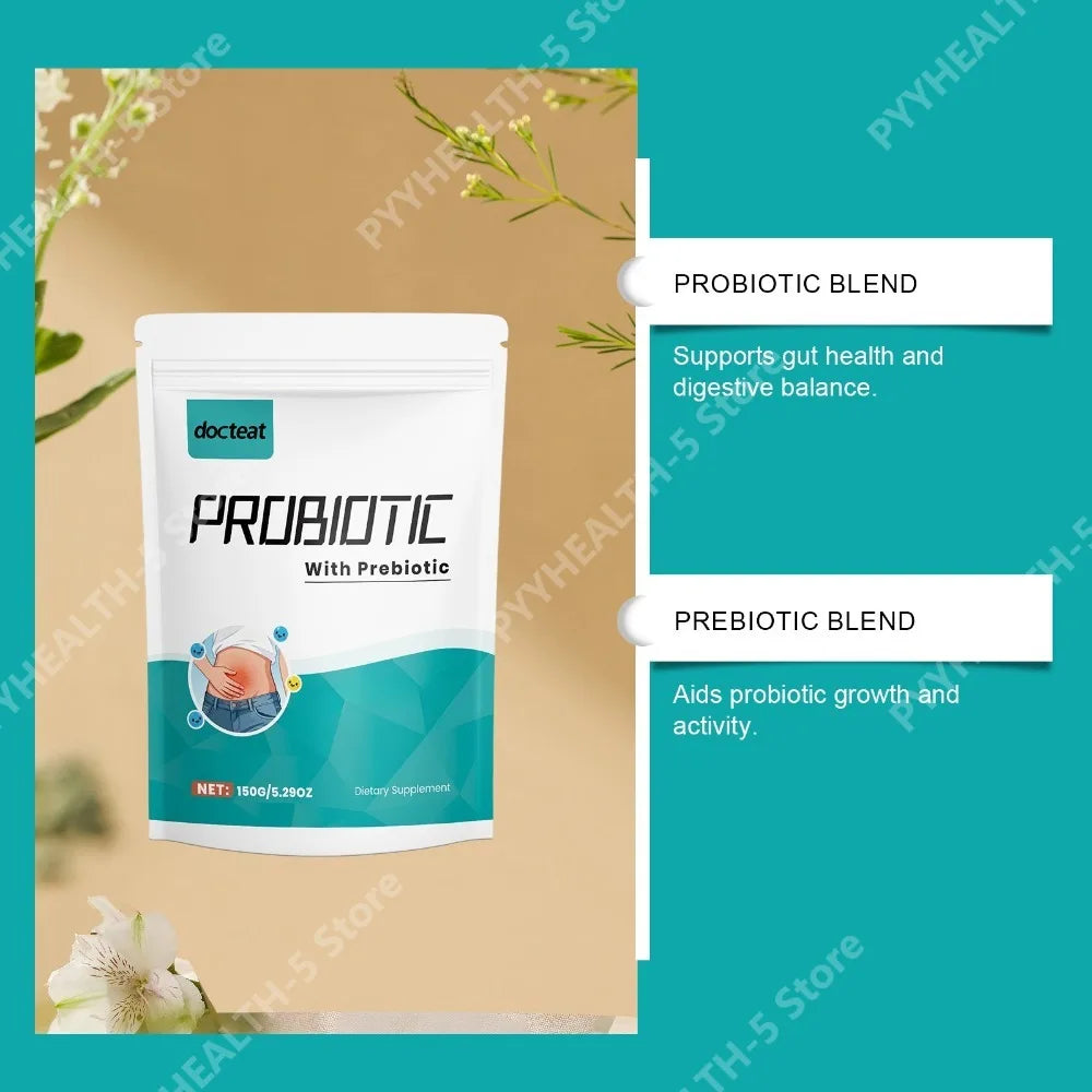 Docteat Probiotic Powder with Prebiotic, 5g Scoop, 30 Servings, 150g Net Weight, Supports Digestive Balance, Daily Energy Levels