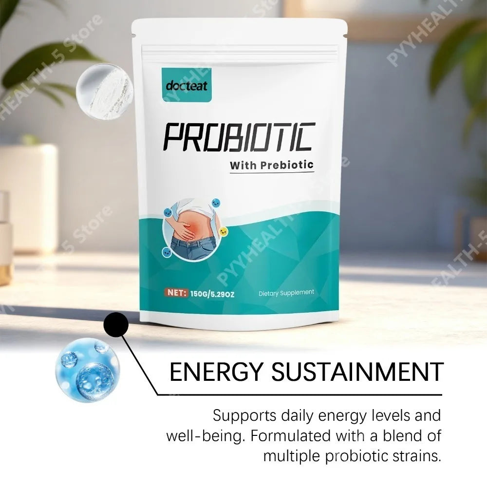 Docteat Probiotic Powder with Prebiotic, 5g Scoop, 30 Servings, 150g Net Weight, Supports Digestive Balance, Daily Energy Levels