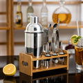 Cocktail Shaker Kit with Bamboo Rack Bar Set Bartender Kit 350ml 550ml