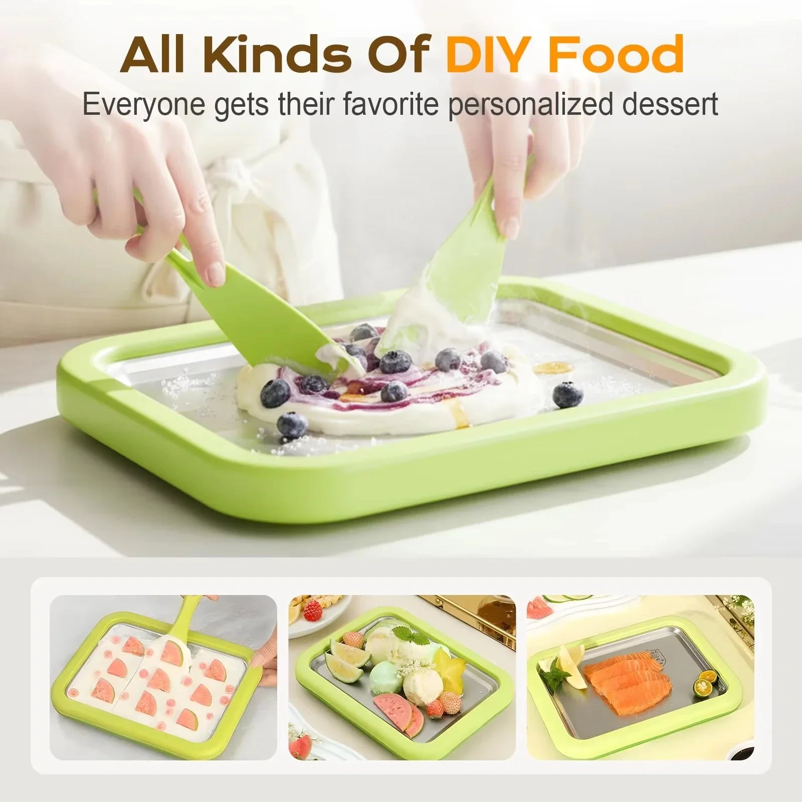 DIY Ice Cream Maker Yogurt Maker Machine Child's Homemade Cream Sorbet Gelato,Household Rolled Ice Cream Maker With 2 Spatulas