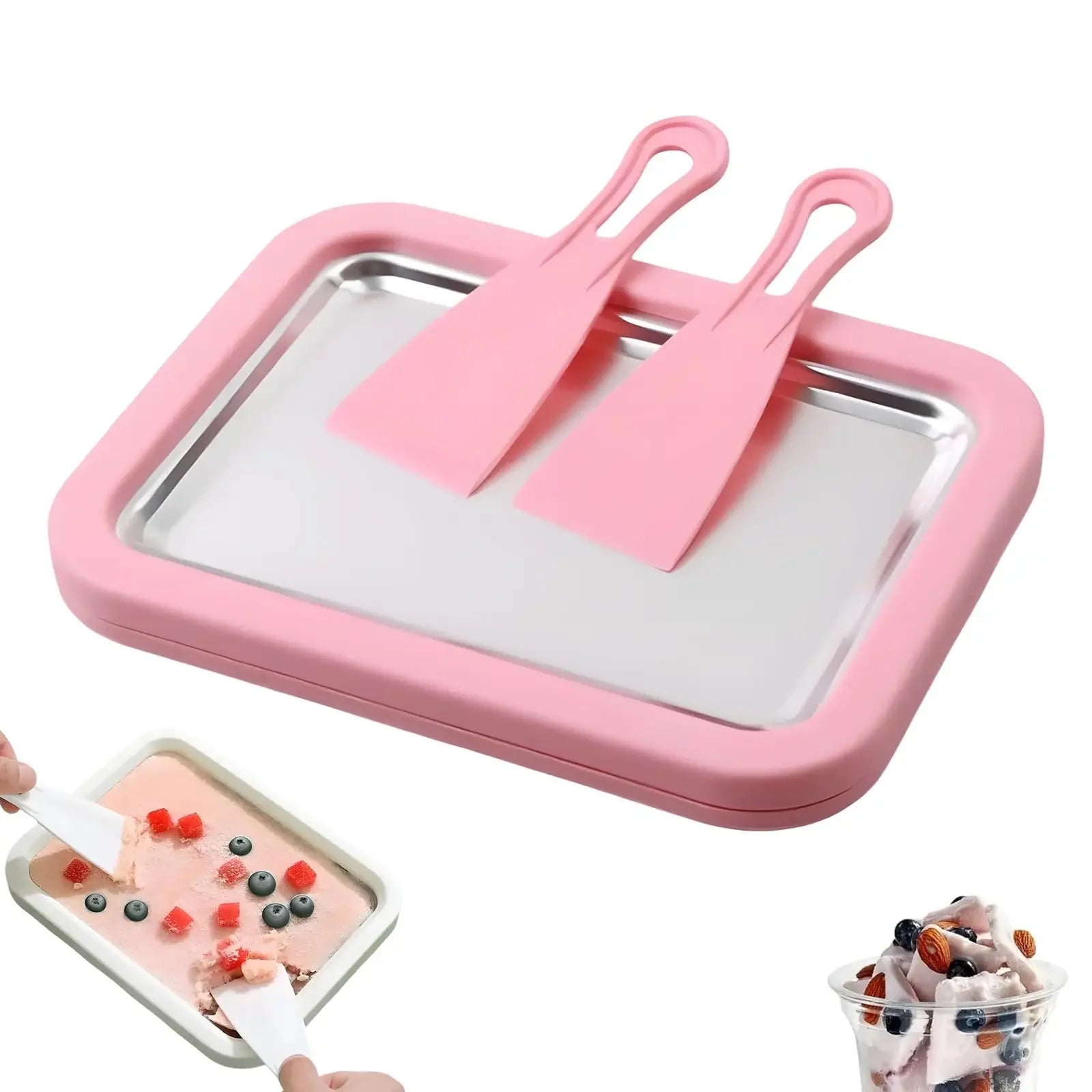 DIY Ice Cream Maker Yogurt Maker Machine Child's Homemade Cream Sorbet Gelato,Household Rolled Ice Cream Maker With 2 Spatulas